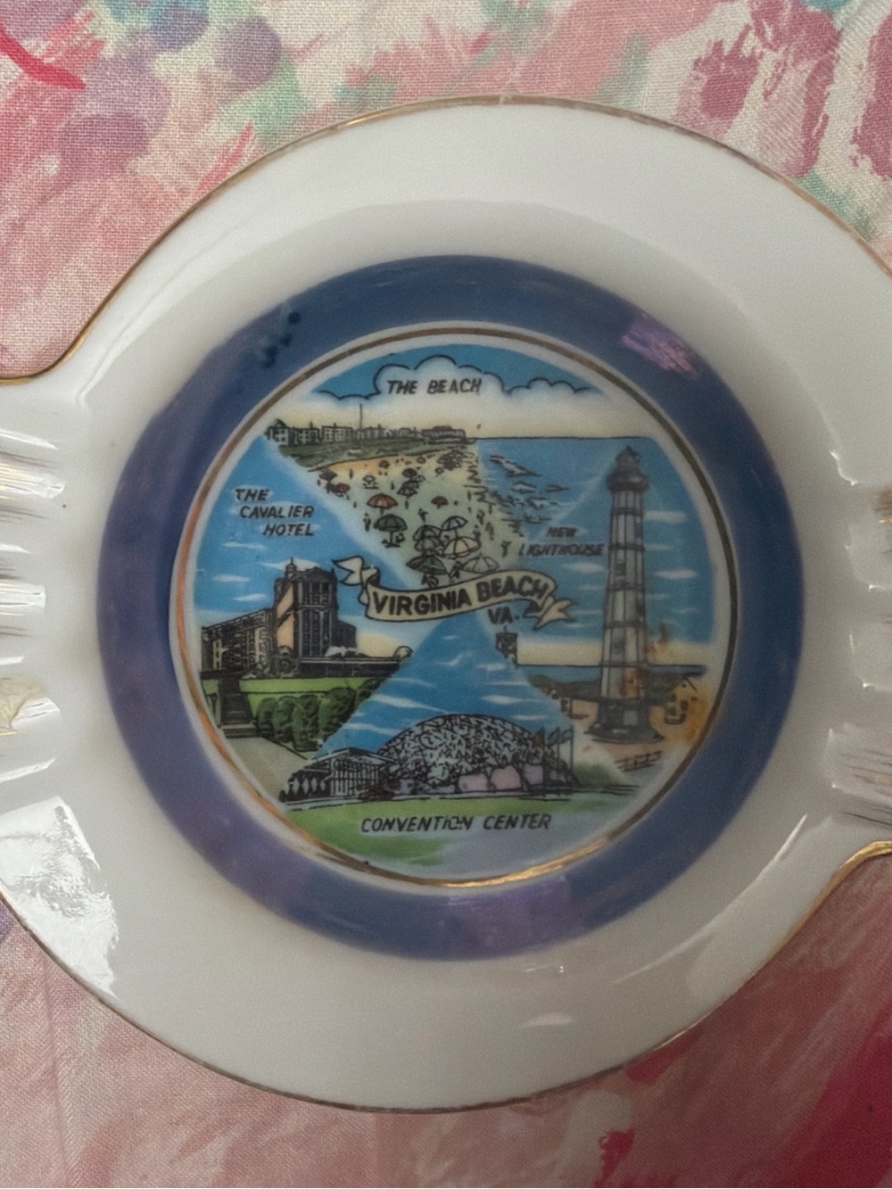 1968 Virginia beach  Ash Tray  With Gold Accent.5”